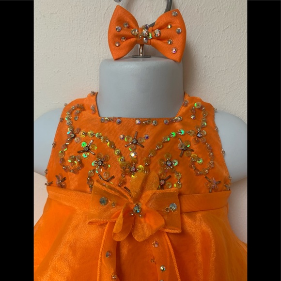 Infant 0-6 Months Unique Fashions Bright Orange Pageant Dress & Accessories NWT - Picture 2 of 6